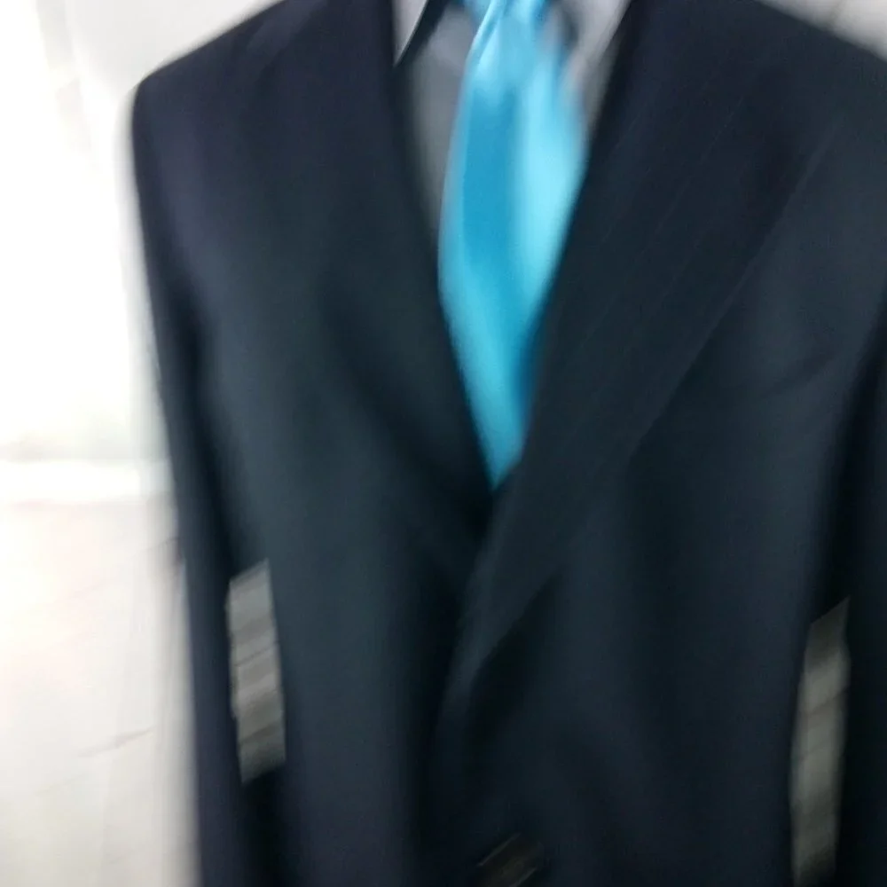 Chaps Ralph Lauren 42R Wool 3 Button Deep Blue Striped Suit Blazer Jacket